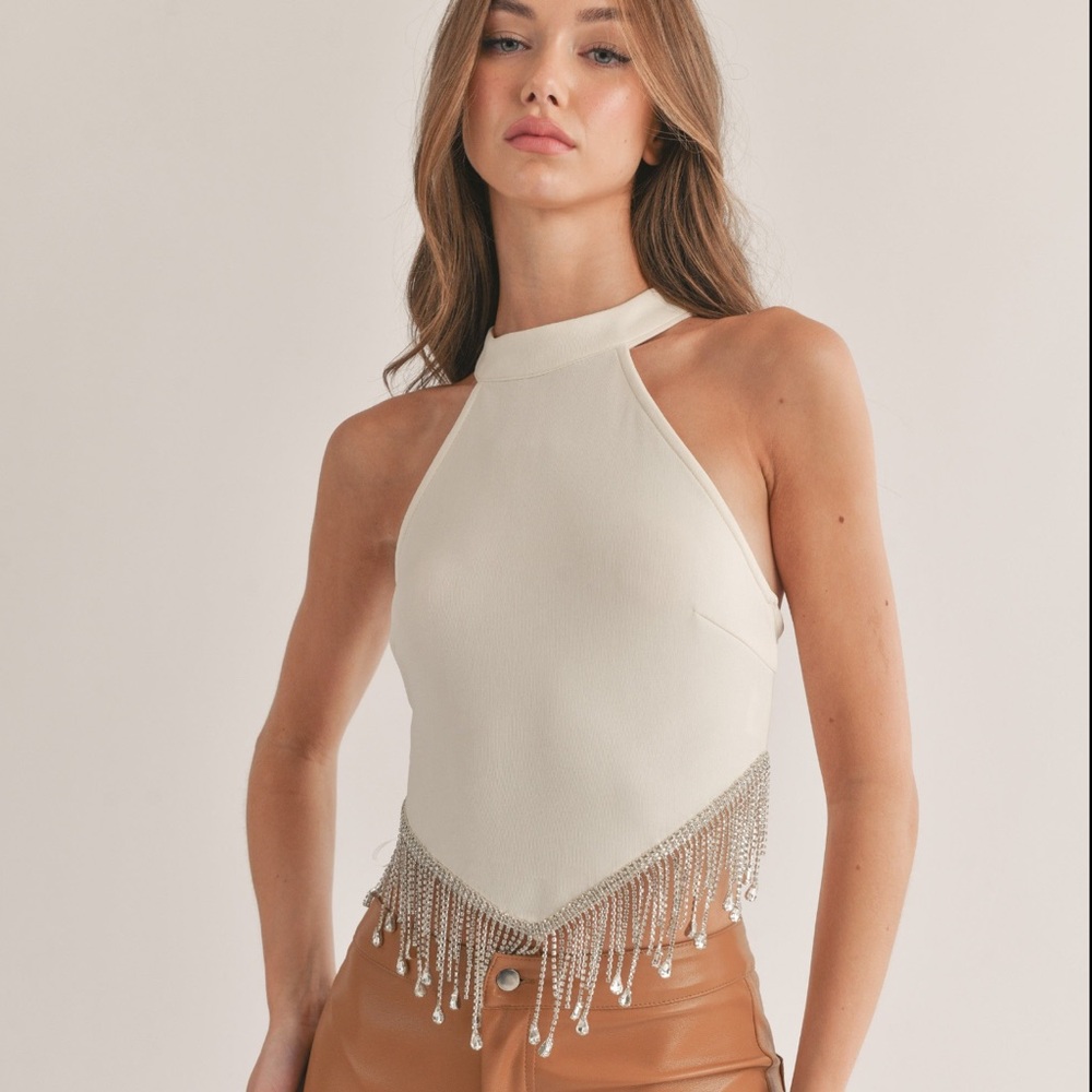 Rhinestone Halter Back Zipper Top rodeo
